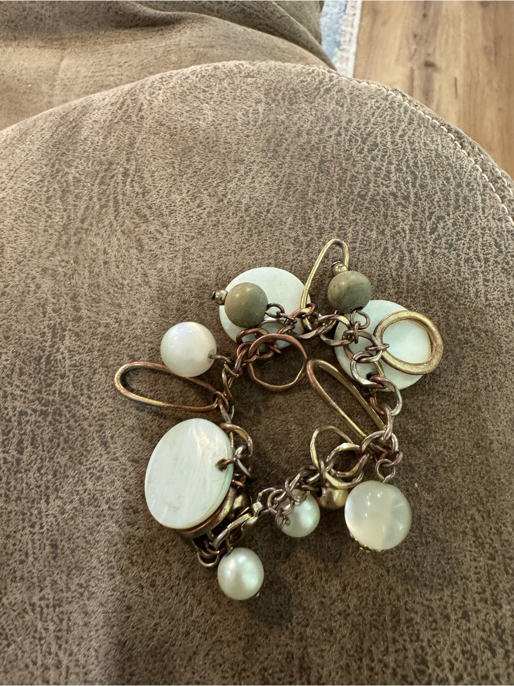 Gold-Tone White Bead Charm Bracelet - Women Jewelry